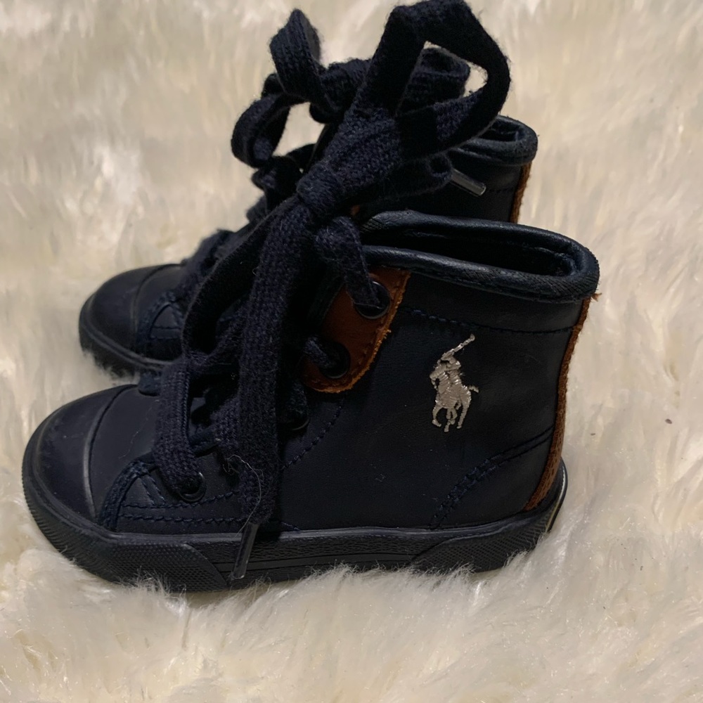 Toddler Boys Authentic Polo Boot Navy Blue/Brown Size 5